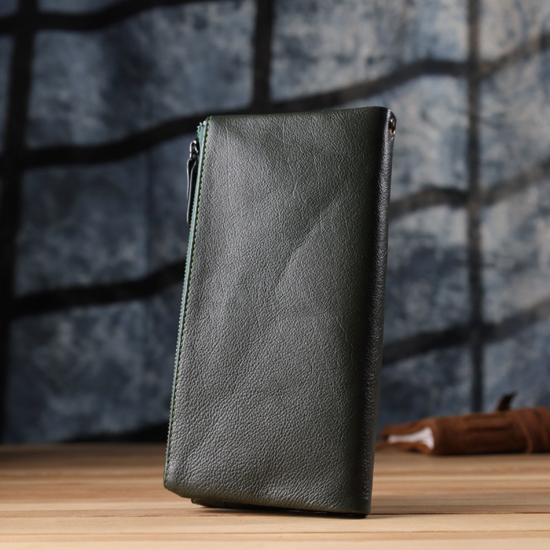 Красивый кожаный кошелек на три отделения ST Leather Зеленый