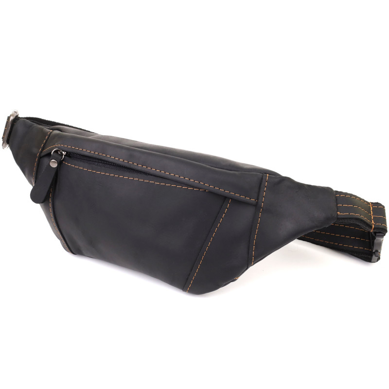 Стильна сумка-бананка для чоловіків із натуральної вінтажної шкіри Shvigel Чорний