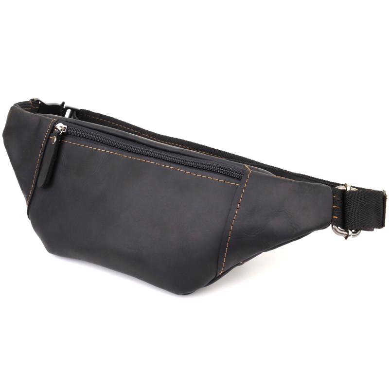 Стильна сумка-бананка для чоловіків із натуральної вінтажної шкіри Shvigel Чорний