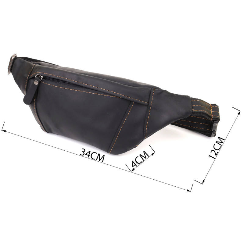 Стильна сумка-бананка для чоловіків із натуральної вінтажної шкіри Shvigel Чорний