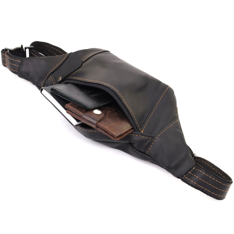 Стильна сумка-бананка для чоловіків із натуральної вінтажної шкіри Shvigel Чорний