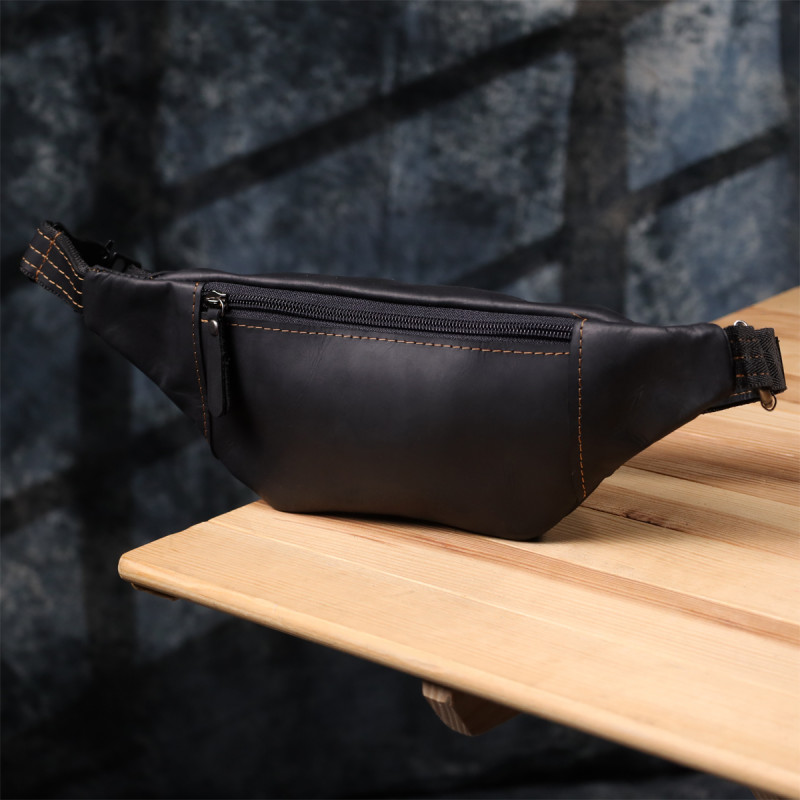 Стильна сумка-бананка для чоловіків із натуральної вінтажної шкіри Shvigel Чорний