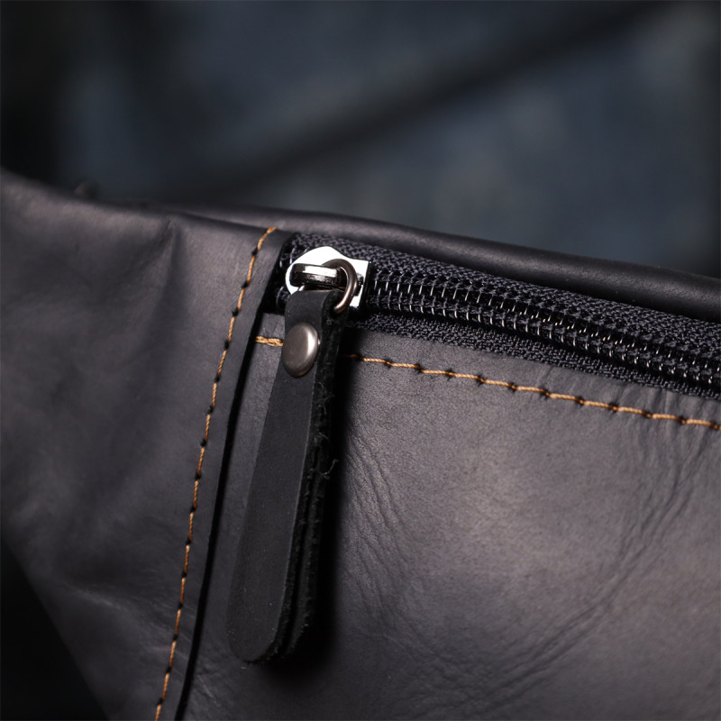 Стильна сумка-бананка для чоловіків із натуральної вінтажної шкіри Shvigel Чорний