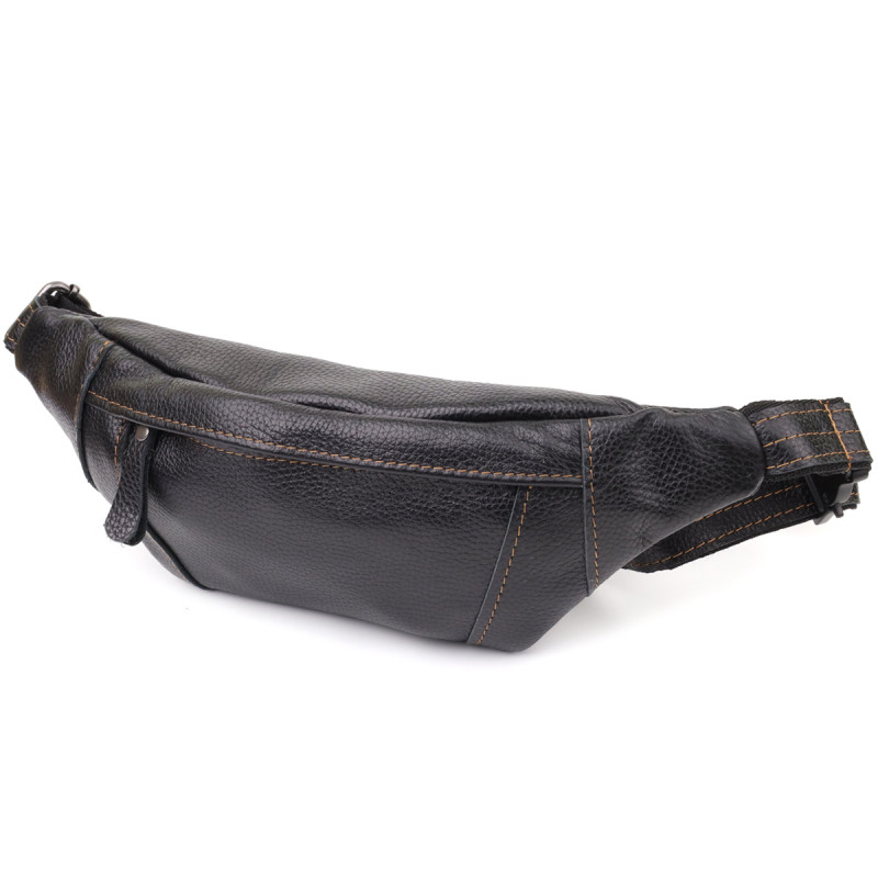 Приваблива сумка-бананка для чоловіків з натуральної шкіри зернистої Shvigel Чорний