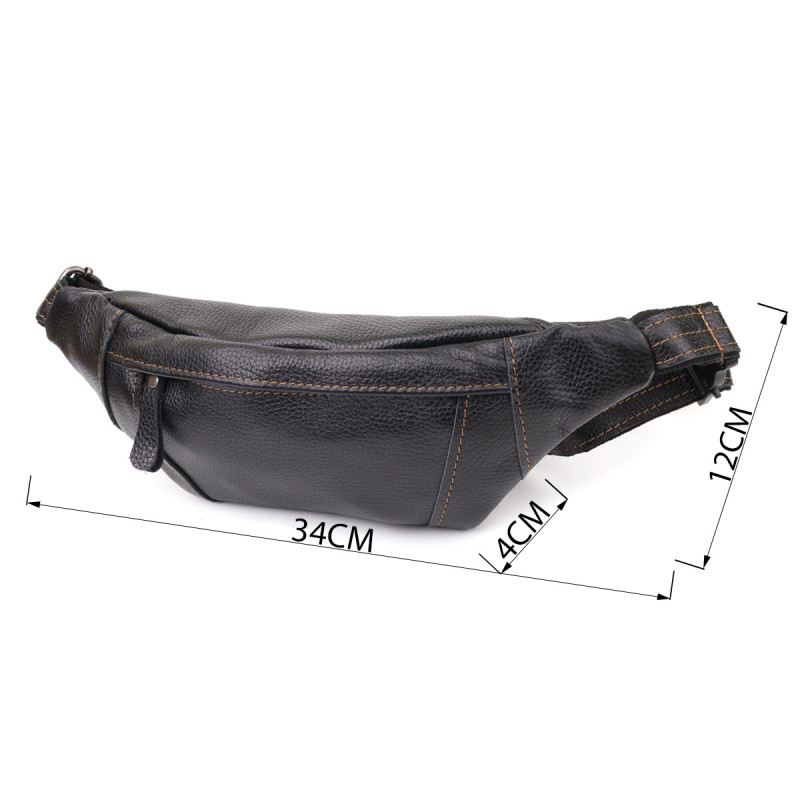 Приваблива сумка-бананка для чоловіків з натуральної шкіри зернистої Shvigel Чорний