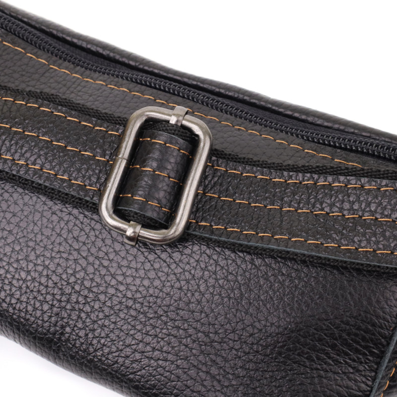 Приваблива сумка-бананка для чоловіків з натуральної шкіри зернистої Shvigel Чорний