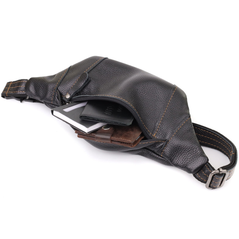 Приваблива сумка-бананка для чоловіків з натуральної шкіри зернистої Shvigel Чорний