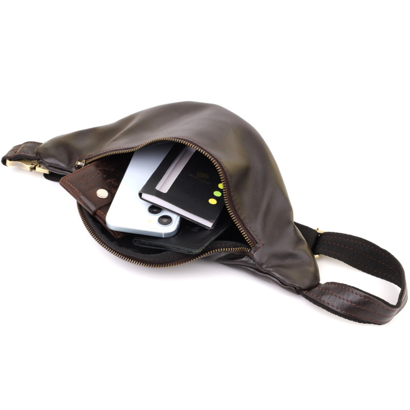 Сумка бананка отменного качества из гладкой натуральной кожи Shvigel Коричневый