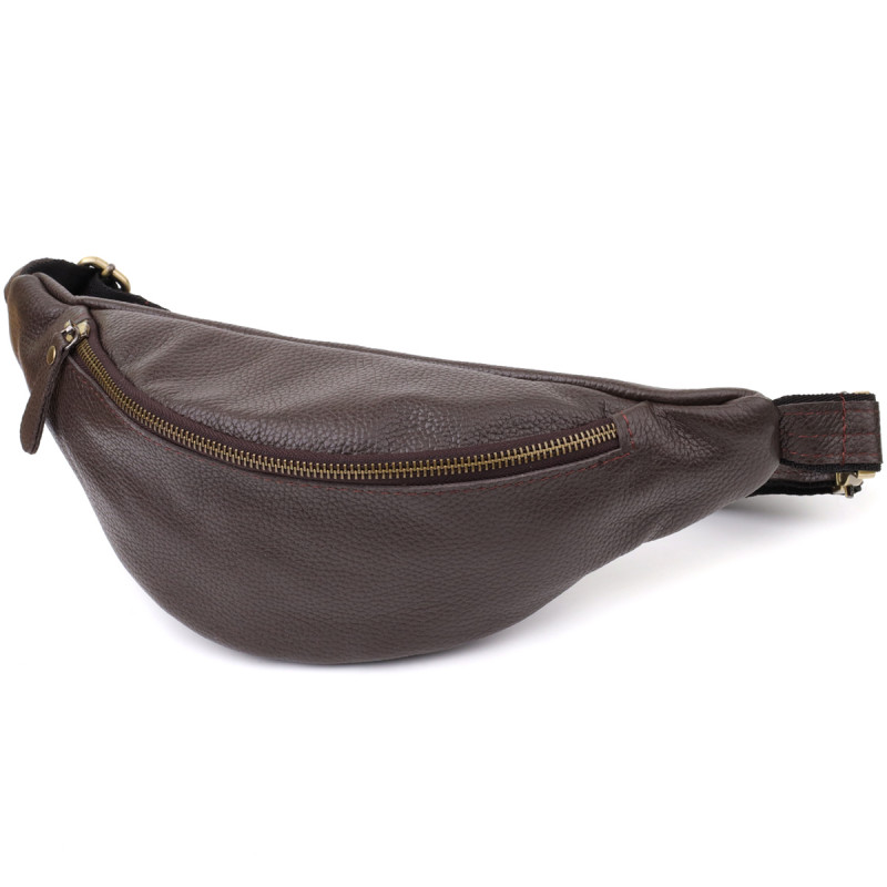 Стильна сумка бананка із зернистої натуральної шкіри Shvigel Коричневий