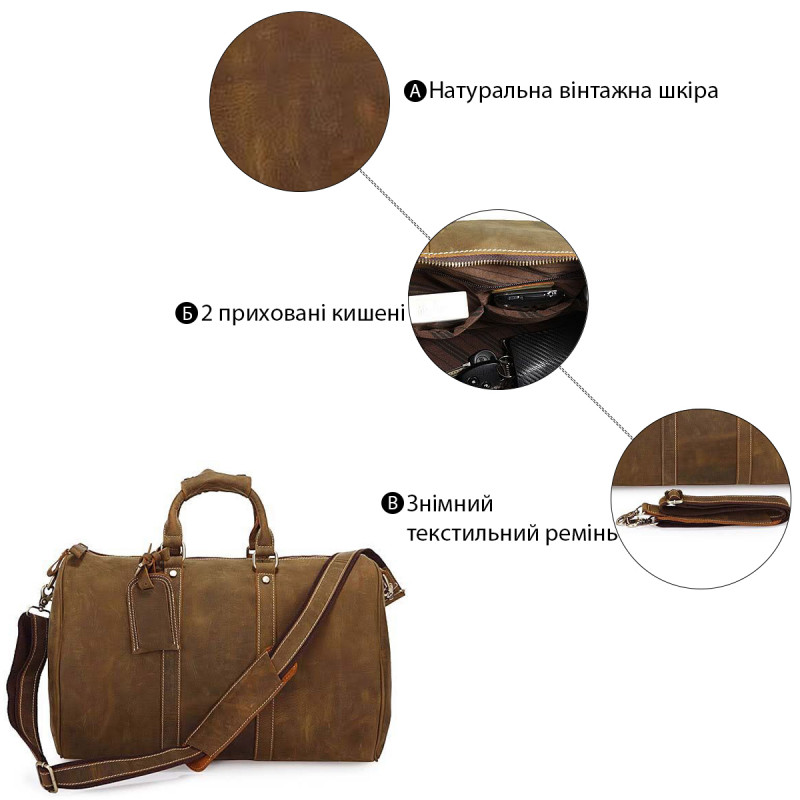 Сумка дорожня Vintage з вінтажній шкіри Коричнева