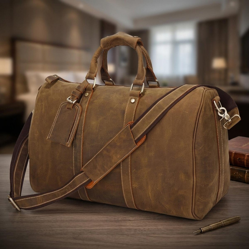 Сумка дорожня Vintage з вінтажній шкіри Коричнева
