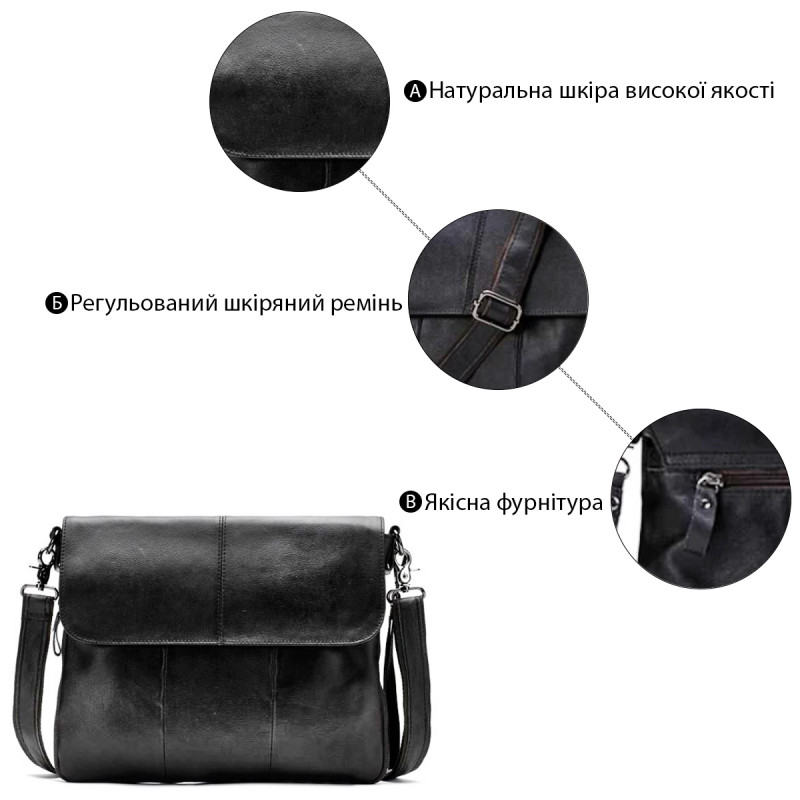 Сумка чоловіча шкіряна Vintage Чорна