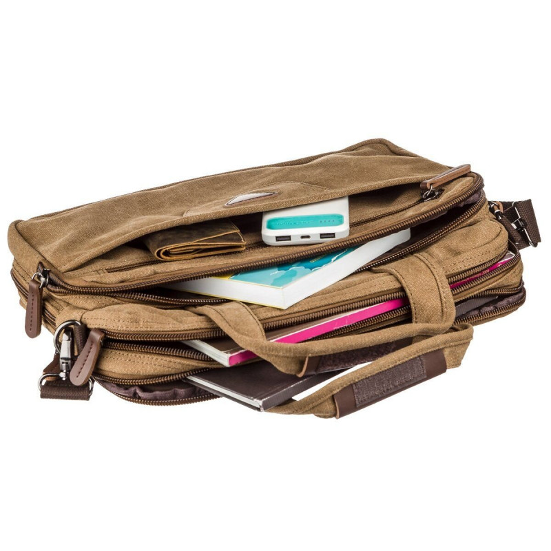 Сумка текстильная для ноутбука на два отделения Vintage Коричневая