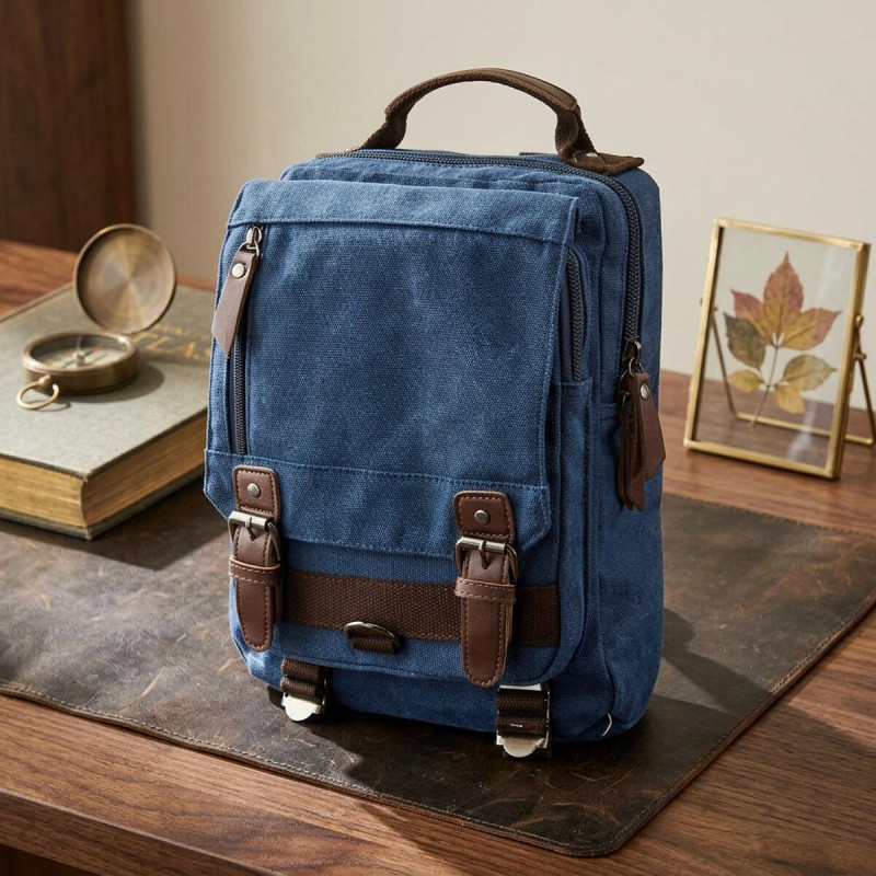 Мужская сумка рюкзак на одно плечо для документов и города Vintage Синяя