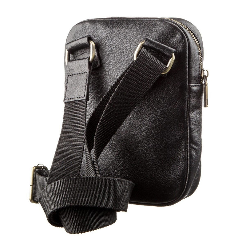 Чоловіча шкіряна сумка через плече для документів та міста SHVIGEL Чорна