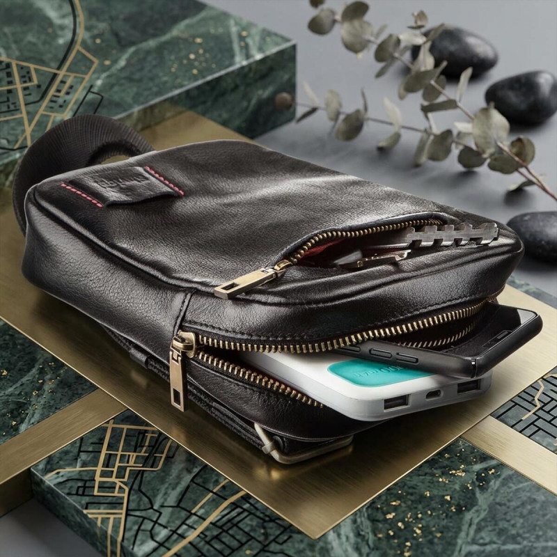 Чоловіча шкіряна сумка через плече для документів та міста SHVIGEL Чорна