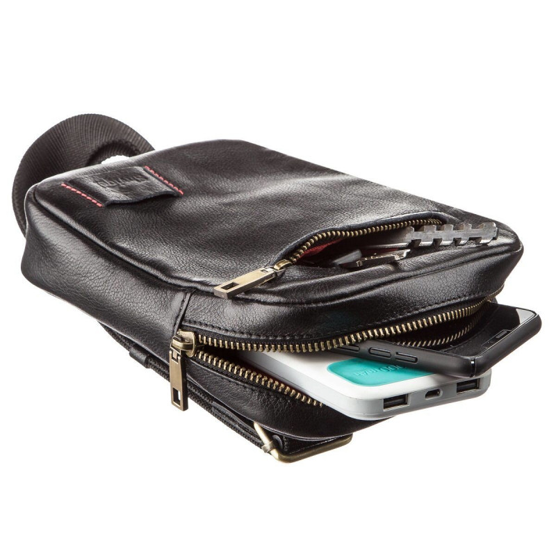 Чоловіча шкіряна сумка через плече для документів та міста SHVIGEL Чорна