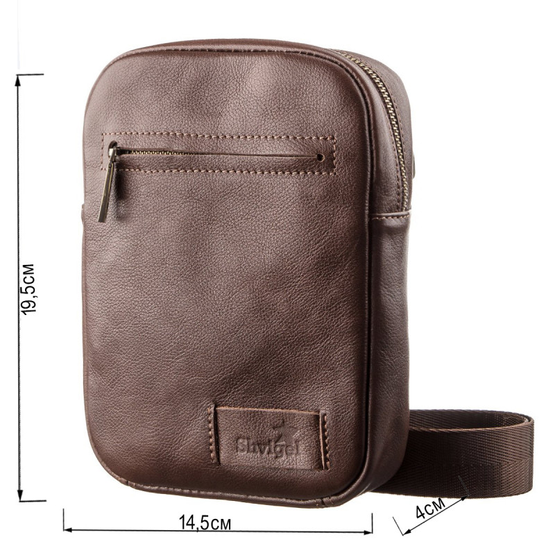 Чоловіча шкіряна сумка через плече для документів та міста SHVIGEL Коричнева