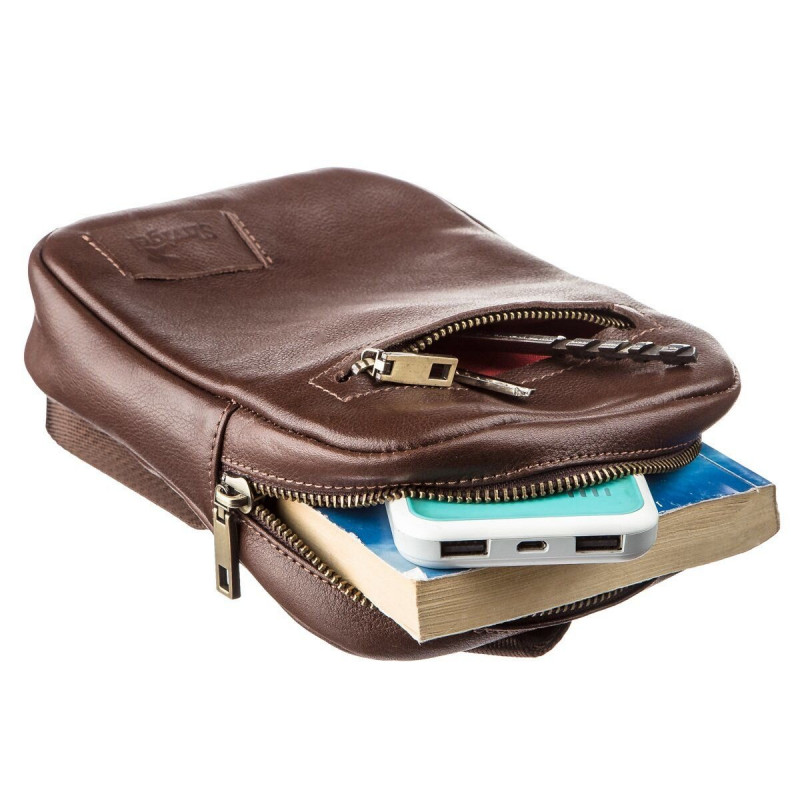 Чоловіча шкіряна сумка через плече для документів та міста SHVIGEL Коричнева