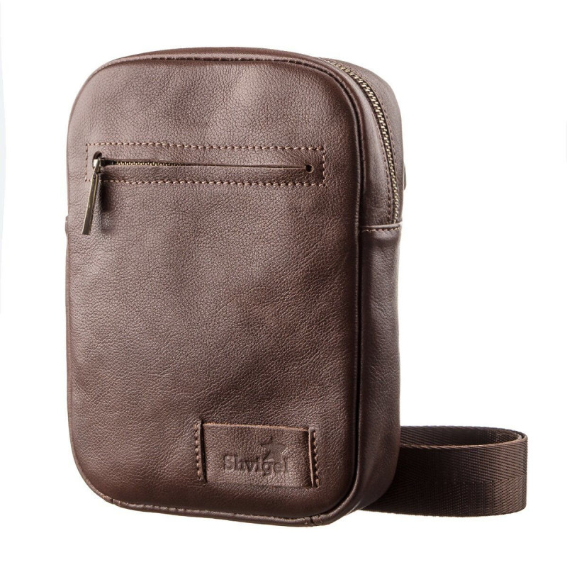 Чоловіча шкіряна сумка через плече для документів та міста SHVIGEL Коричнева
