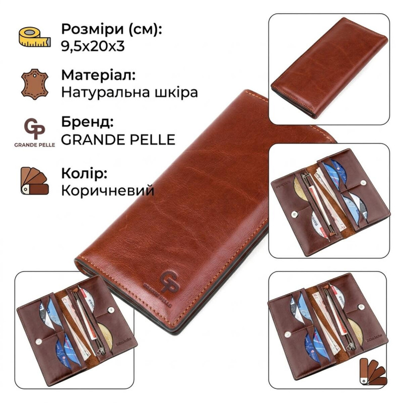 Кожний вертикальний купюрник GRANDE PELLE Коричневий