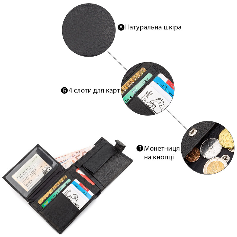 Мужской кошелек ST Leather (ST) итальянская кожа Черный