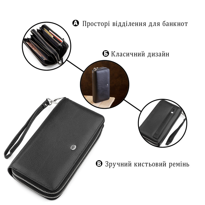 Мужской кошелек ST Leather (ST) натуральная кожа Черный