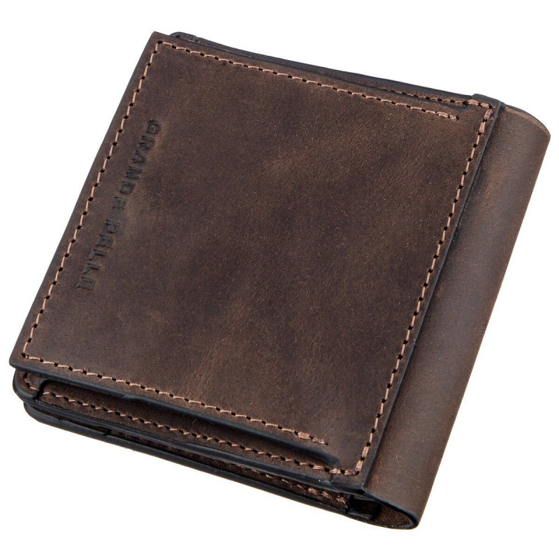 Стильне портмоне унісекс з накладної монетницьою GRANDE PELLE Коричнева