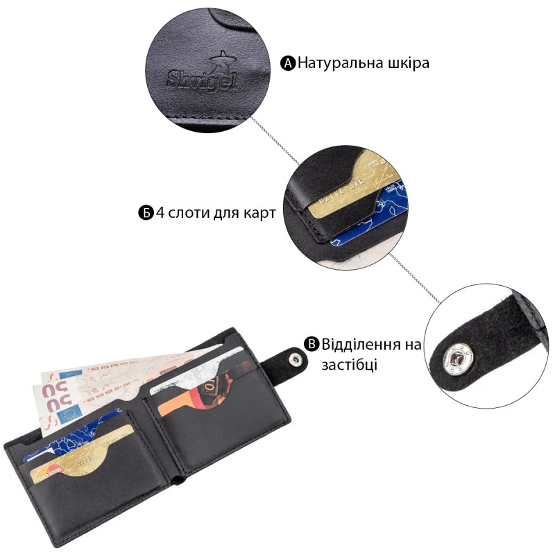 Портмоне горизонтальное мужское SHVIGEL Черное