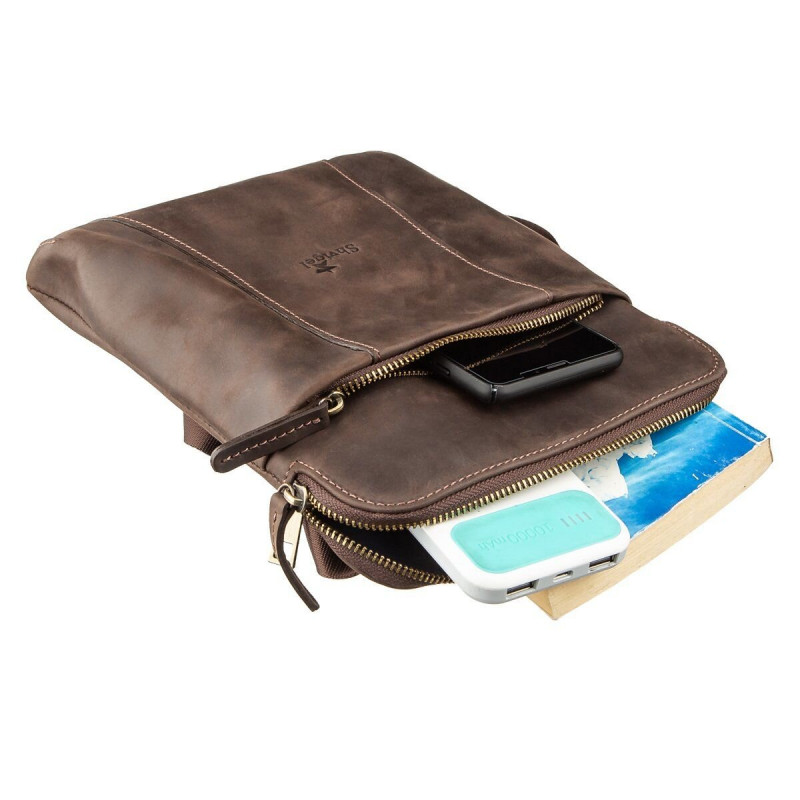 Стильний чоловічий месенджер з вінтажній шкіри Shvigel Коричневий