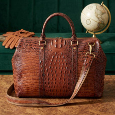 Кожаная дорожная сумка с тиснением под крокодила для путешествий и командировок Vintage Коричневая