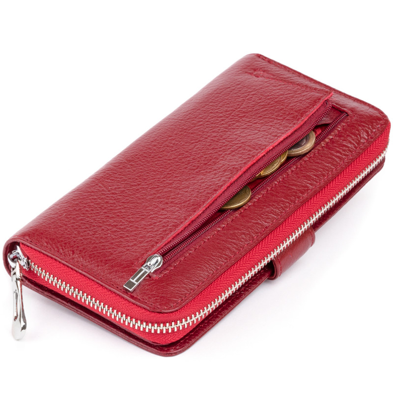 Вертикальный вместительный кошелек из кожи женский ST Leather Бордовый