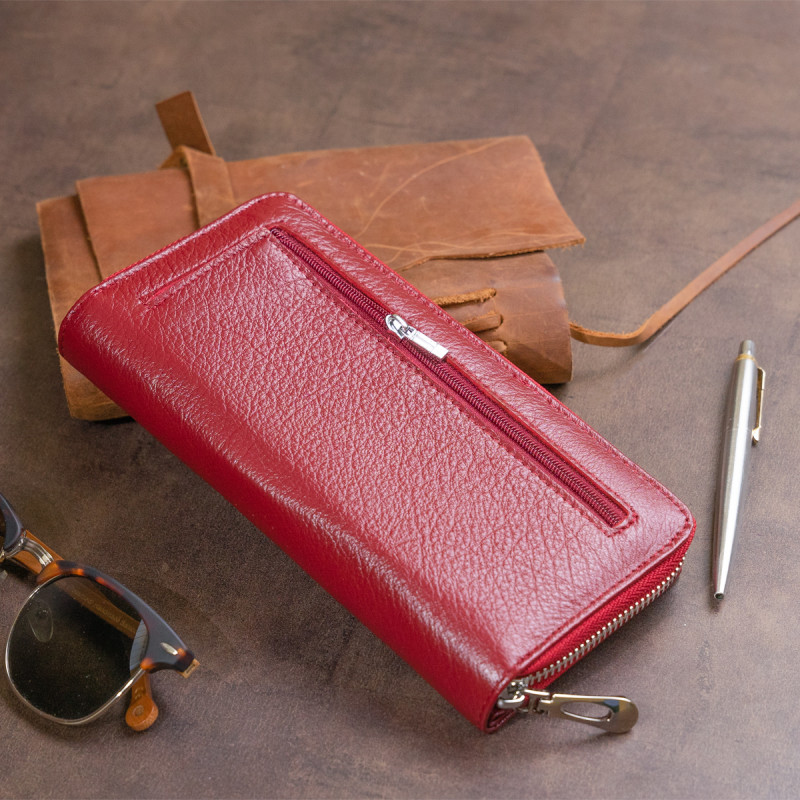 Вертикальный вместительный кошелек из кожи женский ST Leather Бордовый