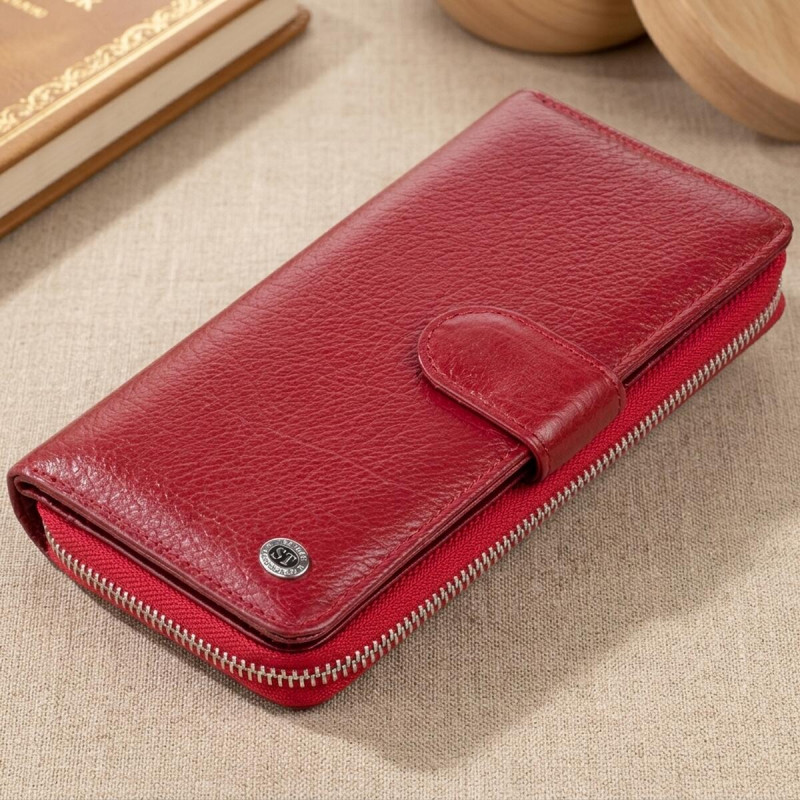 Вертикальный вместительный кошелек из кожи женский ST Leather Бордовый