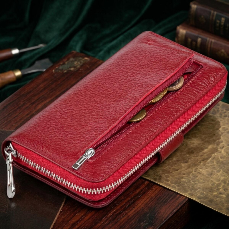 Вертикальный вместительный кошелек из кожи женский ST Leather Бордовый