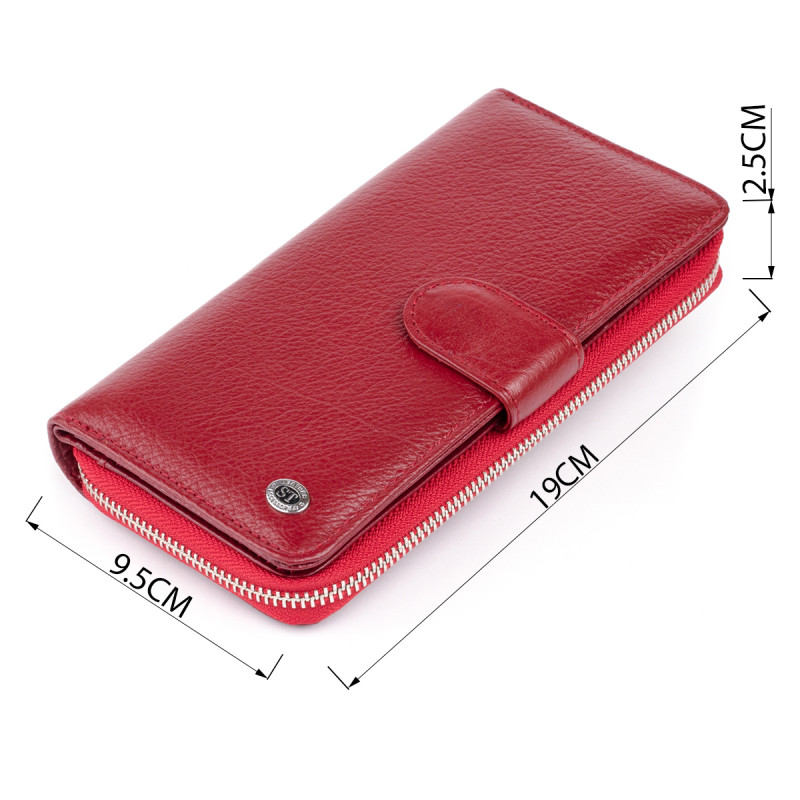 Вертикальный вместительный кошелек из кожи женский ST Leather Бордовый