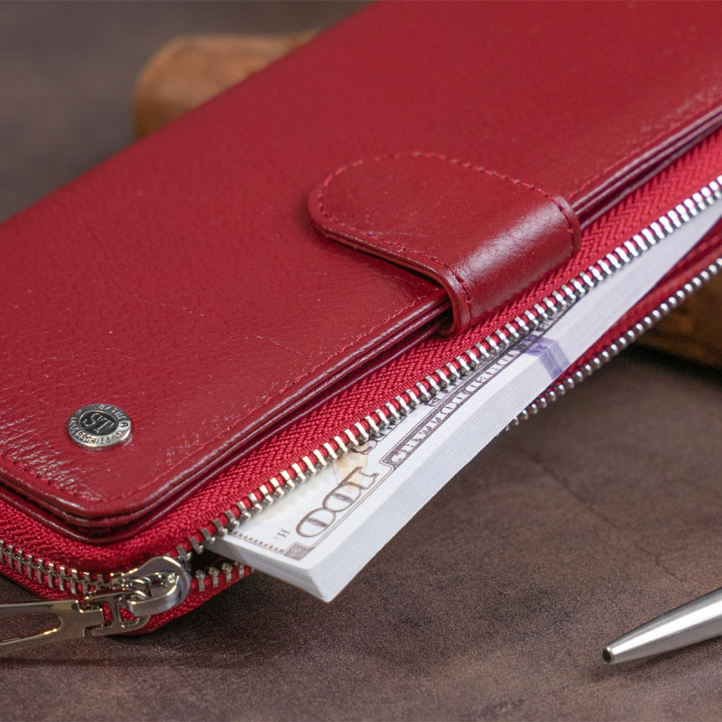 Вертикальный вместительный кошелек из кожи женский ST Leather Бордовый