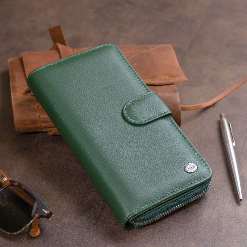 Вертикальный вместительный кошелек из кожи унисекс ST Leather Зеленый
