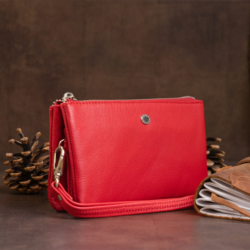 Вместительный клатч из двух частей женский ST Leather Красный