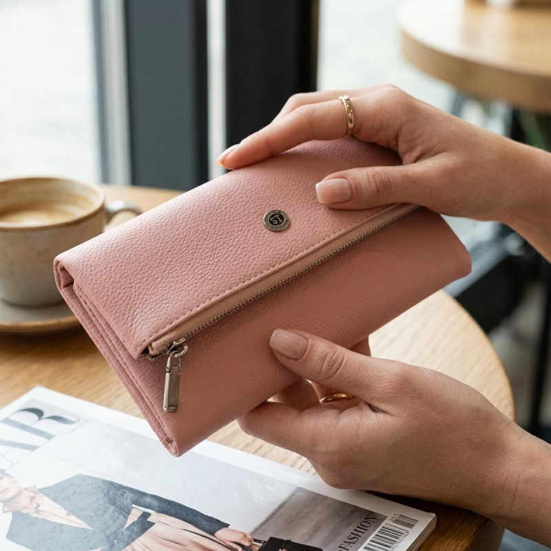 Клатч конверт с карманом для мобильного кожаный женский ST Leather Розовый