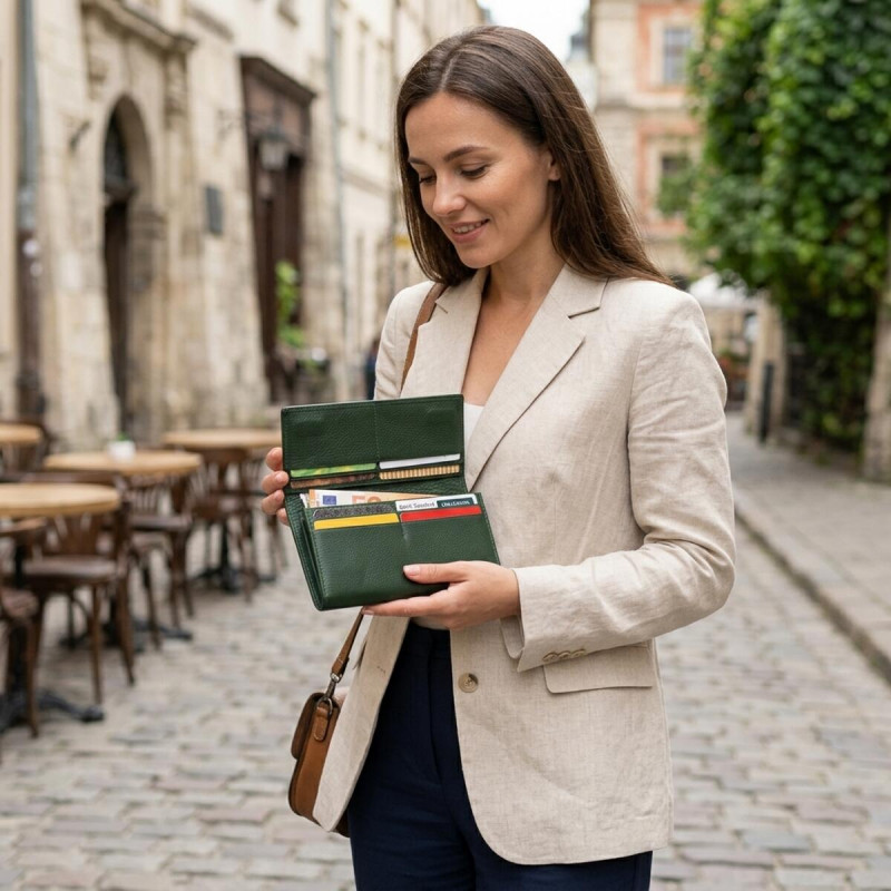 Гаманець на магнітах з клапаном жіночий ST Leather Зелений