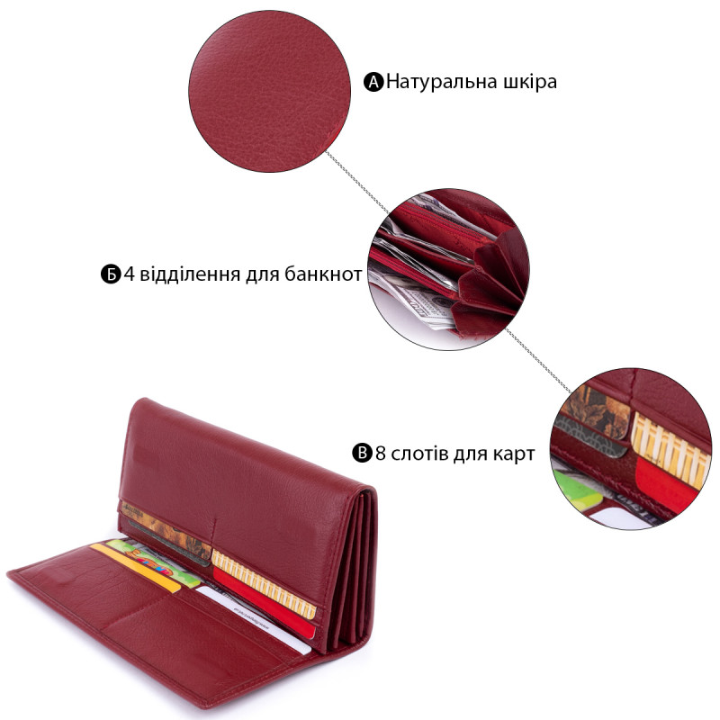 Гаманець на магнітах з клапаном жіночий ST Leather Бордовий