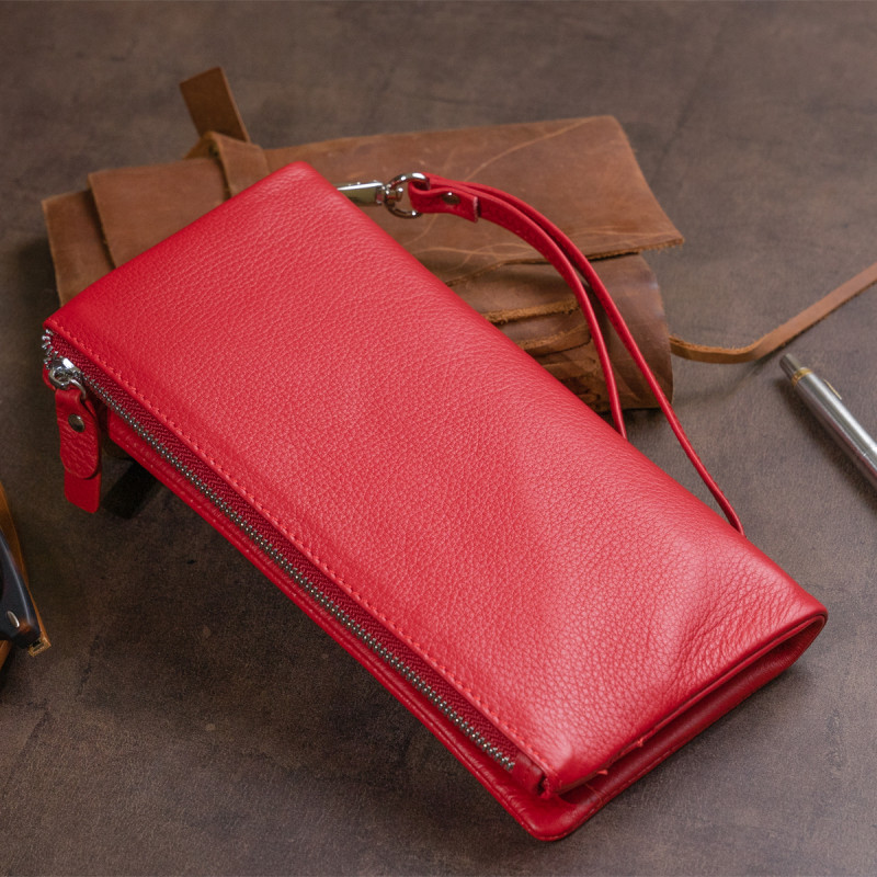 Гаманець-клатч зі шкіри з кишенею для мобільного ST Leather Червоний