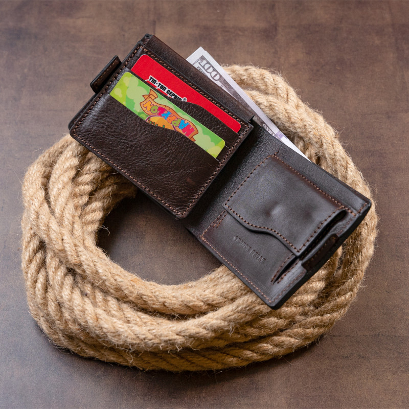 Портмоне горизонтальне Amico на магніті на два відділення GRANDE PELLE Коричневе