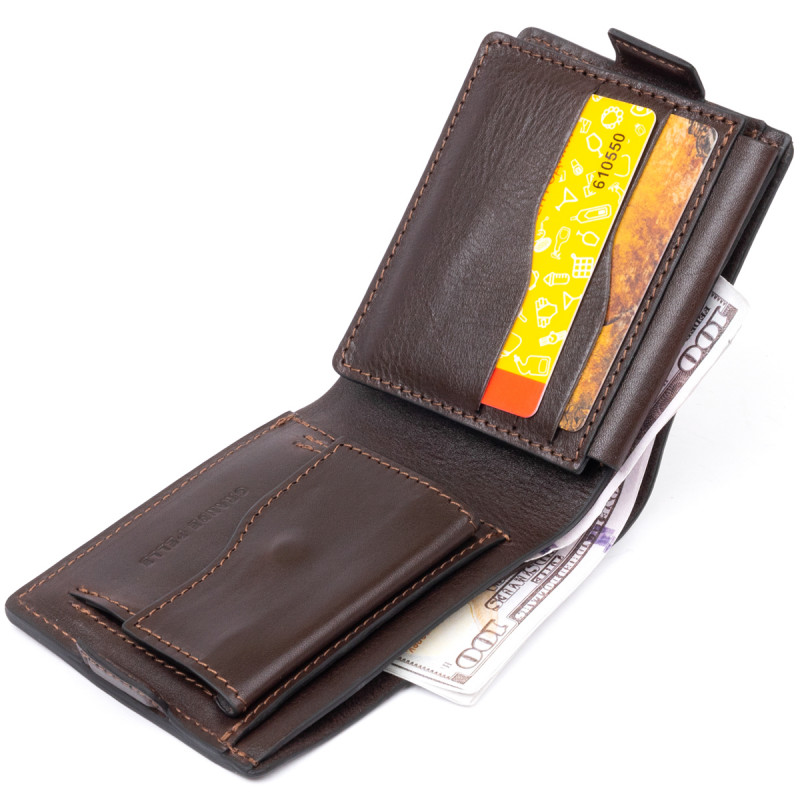 Портмоне горизонтальне Amico на магніті на два відділення GRANDE PELLE Коричневе