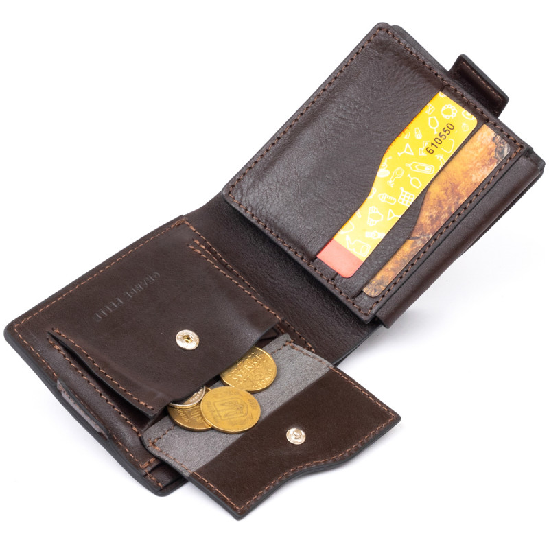 Портмоне горизонтальне Amico на магніті на два відділення GRANDE PELLE Коричневе