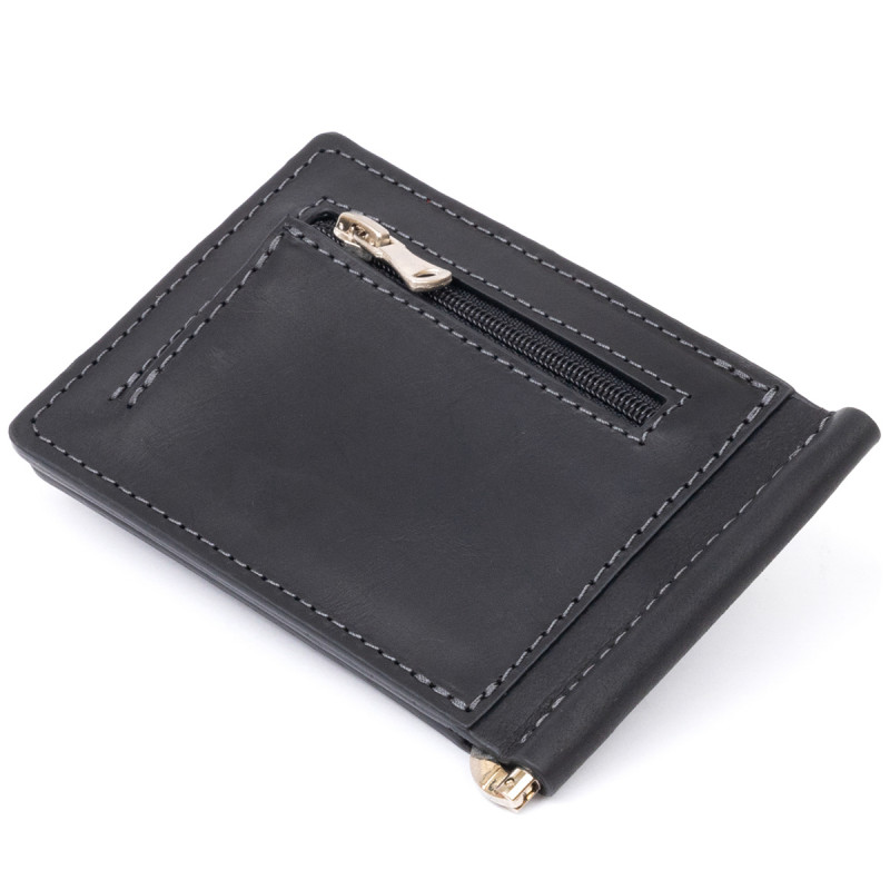 Стильне портмоне з затискачем для грошей без застібки вінтажний GRANDE PELLE Чорне