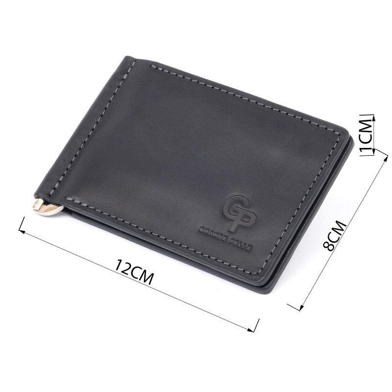 Стильне портмоне з затискачем для грошей без застібки вінтажний GRANDE PELLE Чорне