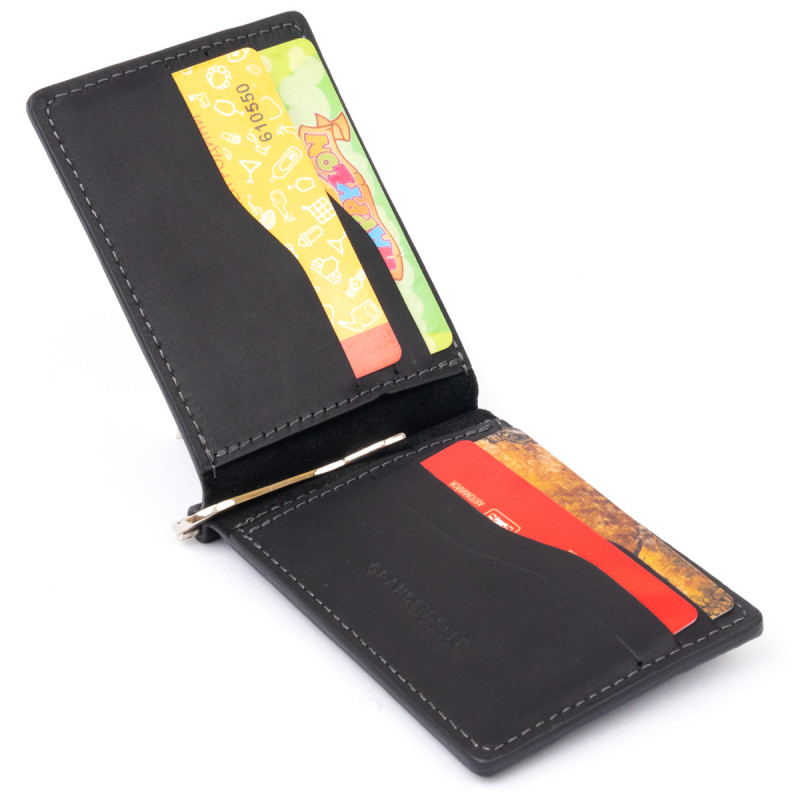 Стильне портмоне з затискачем для грошей без застібки вінтажний GRANDE PELLE Чорне