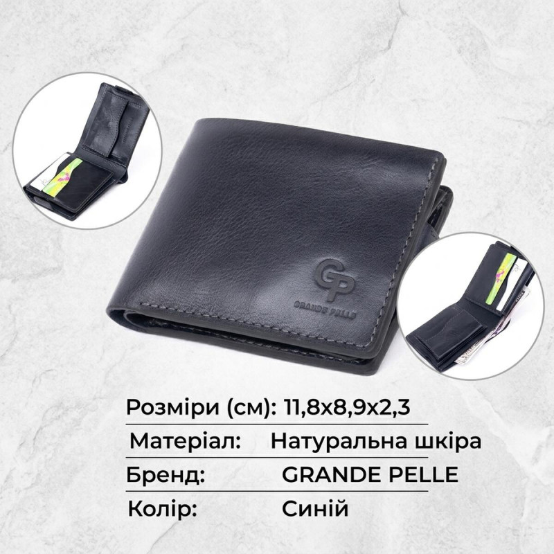 Функціональне тонке портмоне GRANDE PELLE Синє
